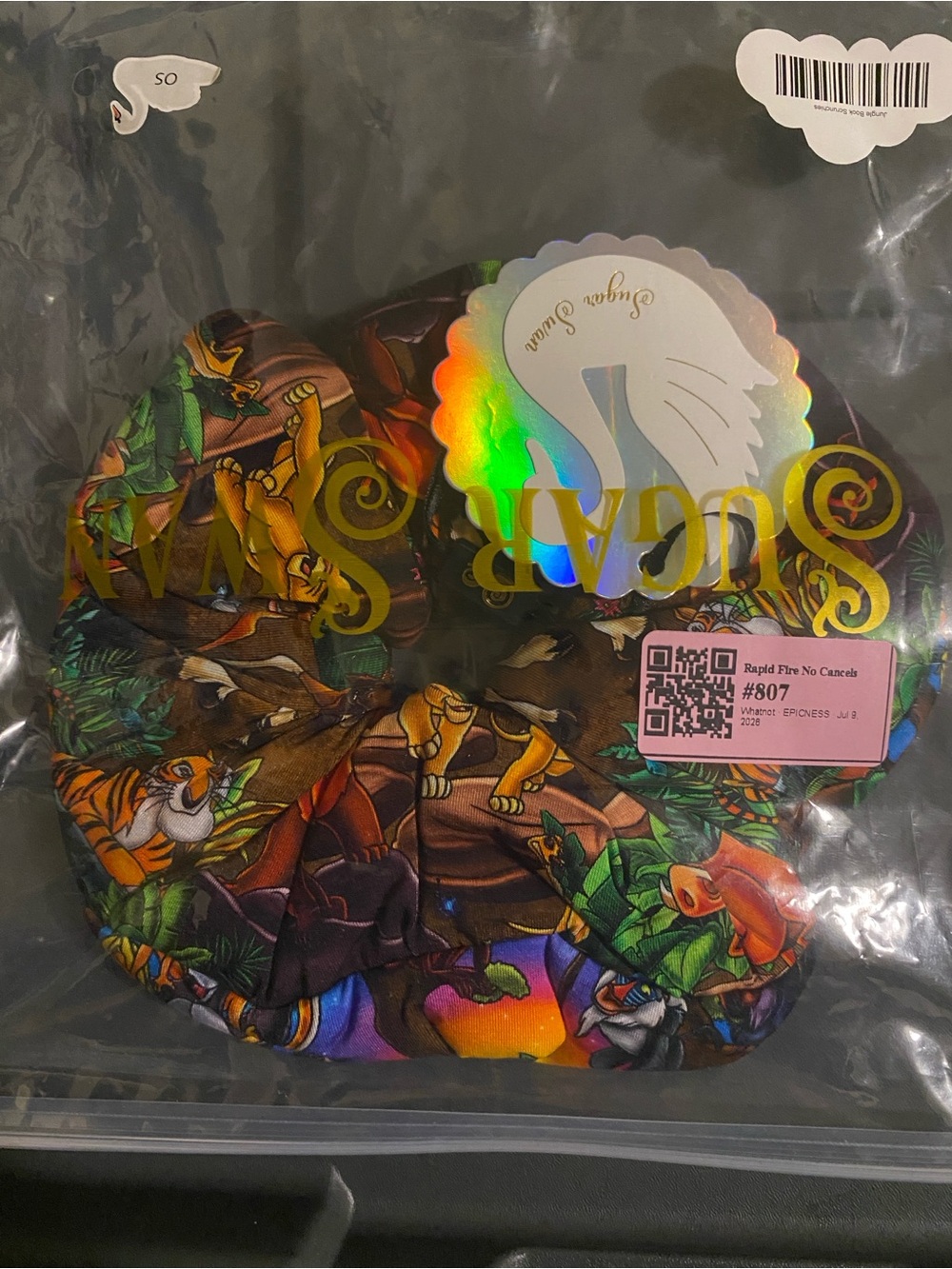 Sugar Swan XL bamboo scrunchie Jungle book print NWT